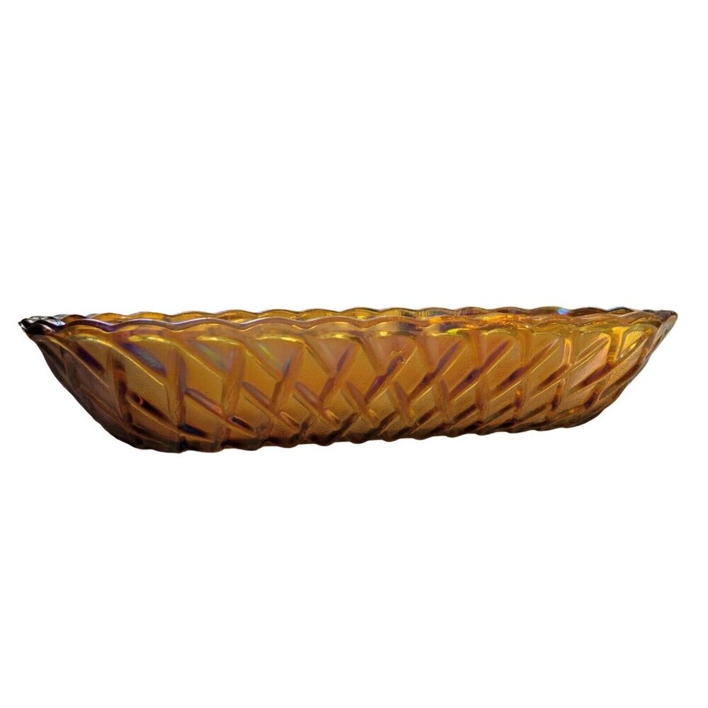 Vintage Indiana Glass Amber Carnival Pretzel Pattern Oblong Serving Dish